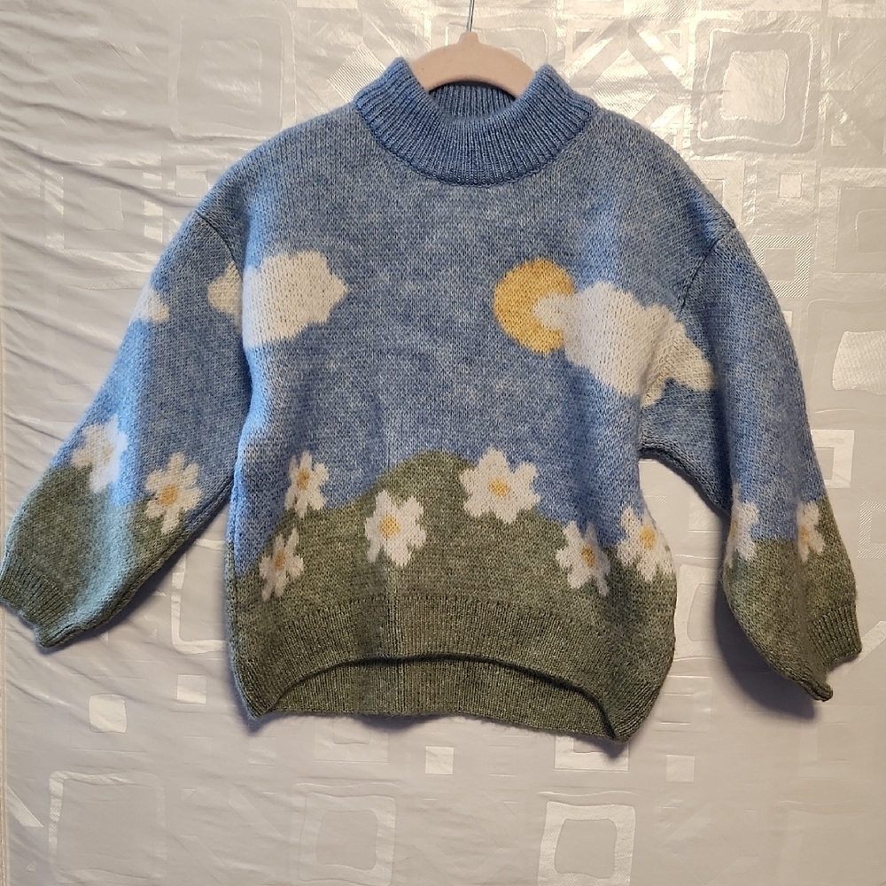 Zara Blue Cloud and Daisy Knit Sweater